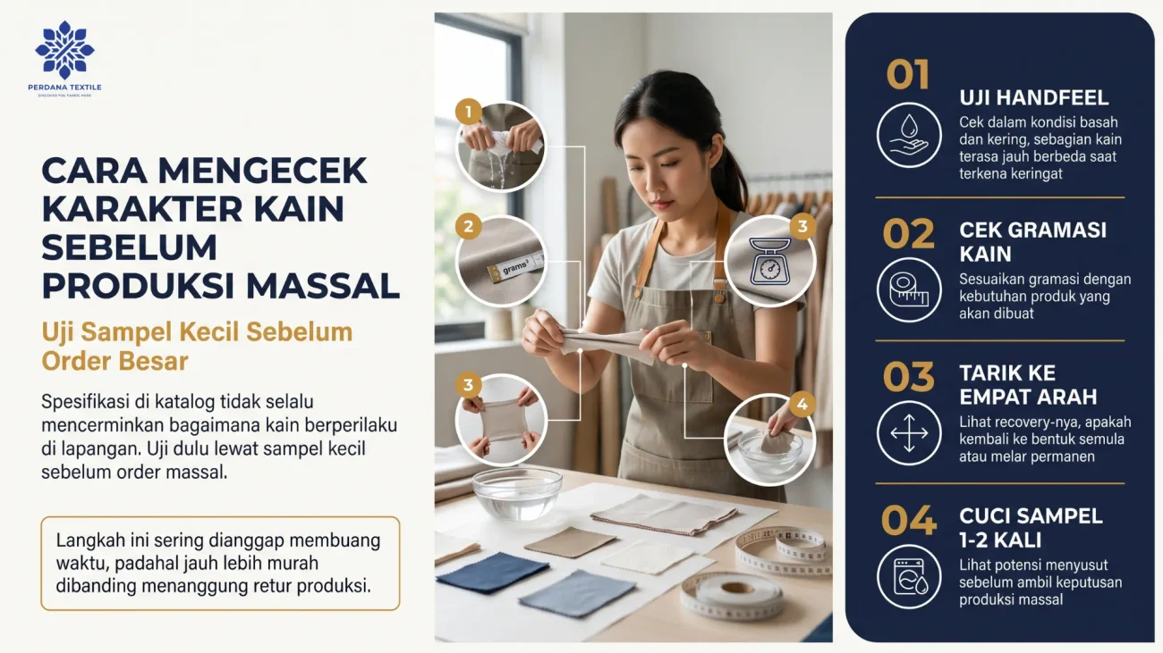 Cara Mengecek Karakter Kain Sebelum Produksi Massal
